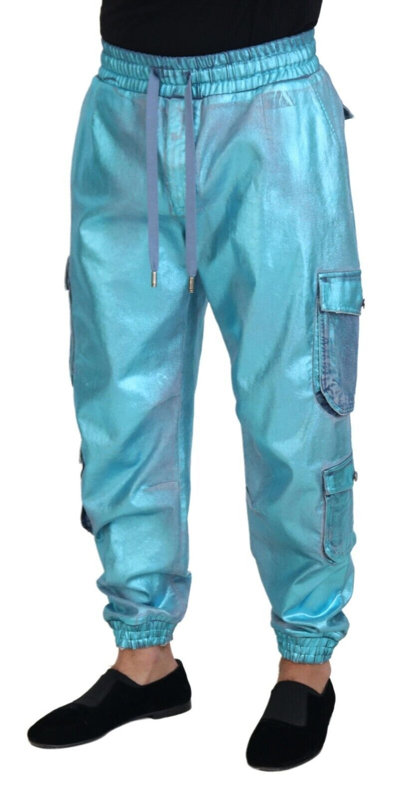 Dolce & Gabbana Metallic Blue Cotton Stretch Joggers