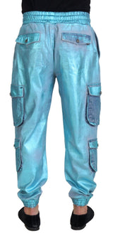 Dolce & Gabbana Metallic Blue Cotton Stretch Joggers