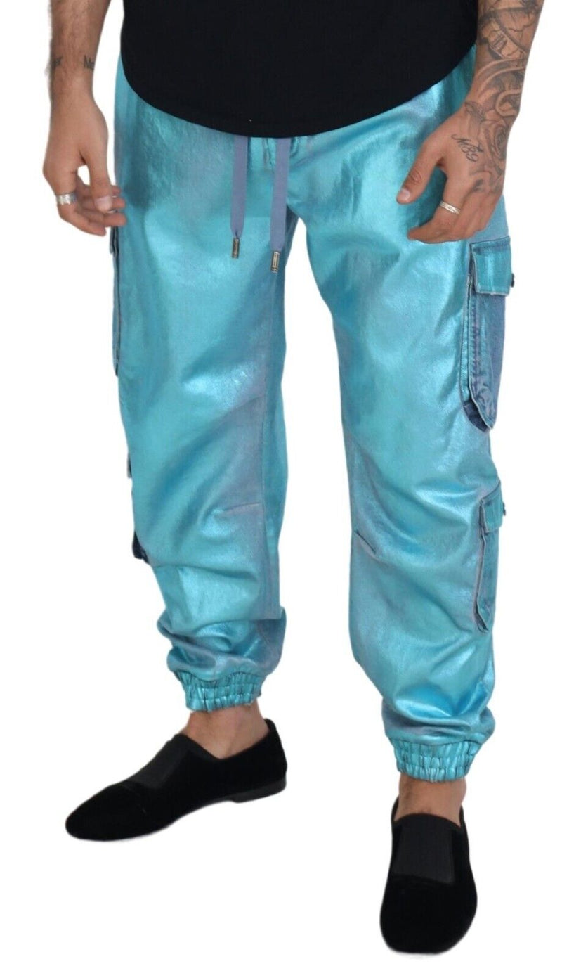 Dolce & Gabbana Metallic Blue Cotton Stretch Joggers