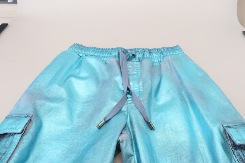 Dolce & Gabbana Metallic Blue Cotton Stretch Joggers