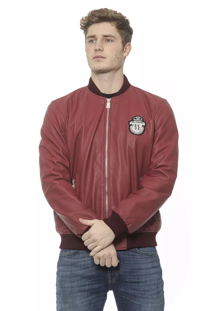 Billionaire Italian Couture Burgundy Leather Men Jacket