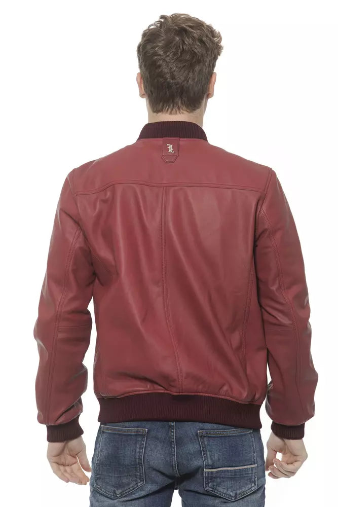 Billionaire Italian Couture Burgundy Leather Men Jacket