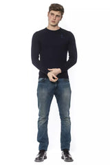 Billionaire Italian Couture Blue Virgin Wool Men Sweater