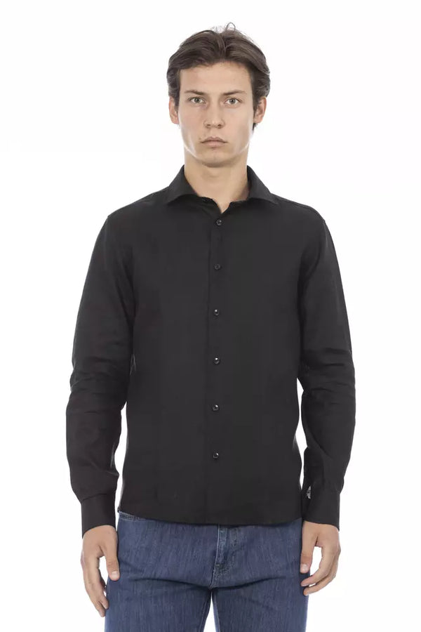 Baldinini Trend Black Linen Men Shirt