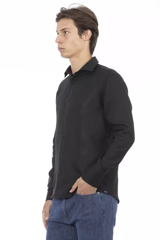 Baldinini Trend Black Linen Men Shirt