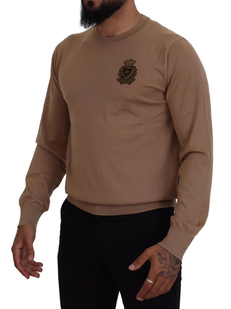 Dolce & Gabbana Beige Cashmere Crewneck Pullover Sweater