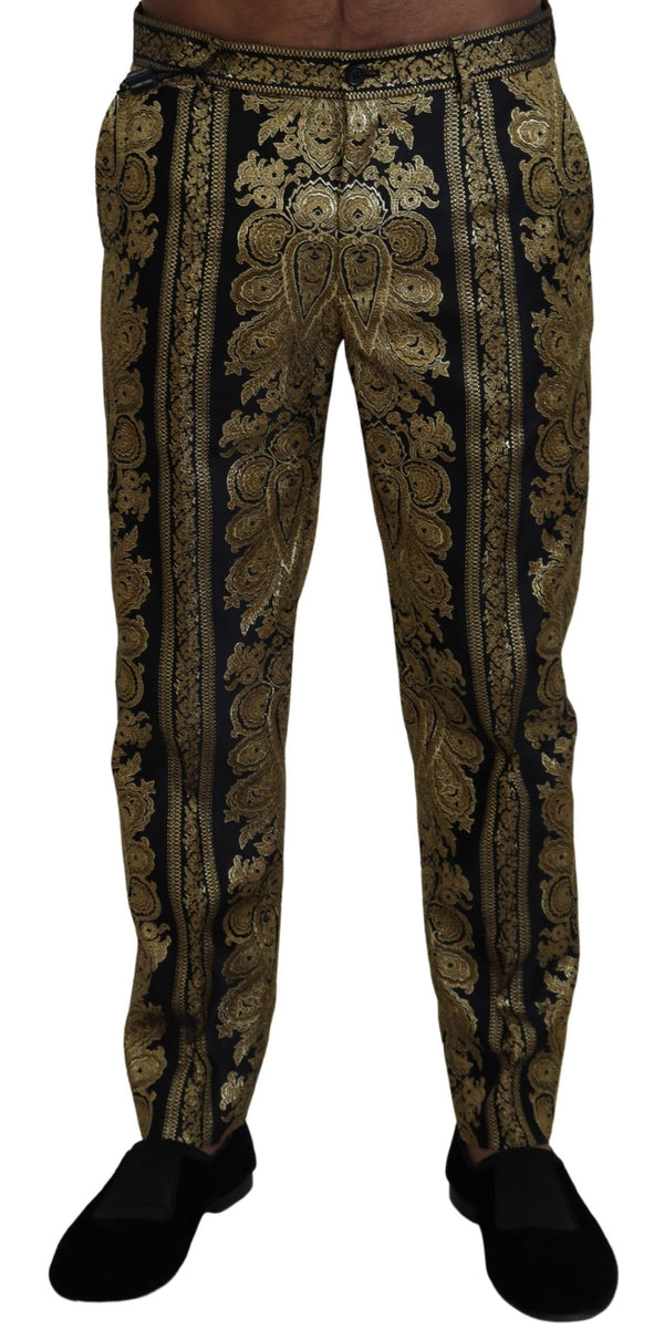 Dolce & Gabbana Elegant Jacquard Trousers in Gold Black