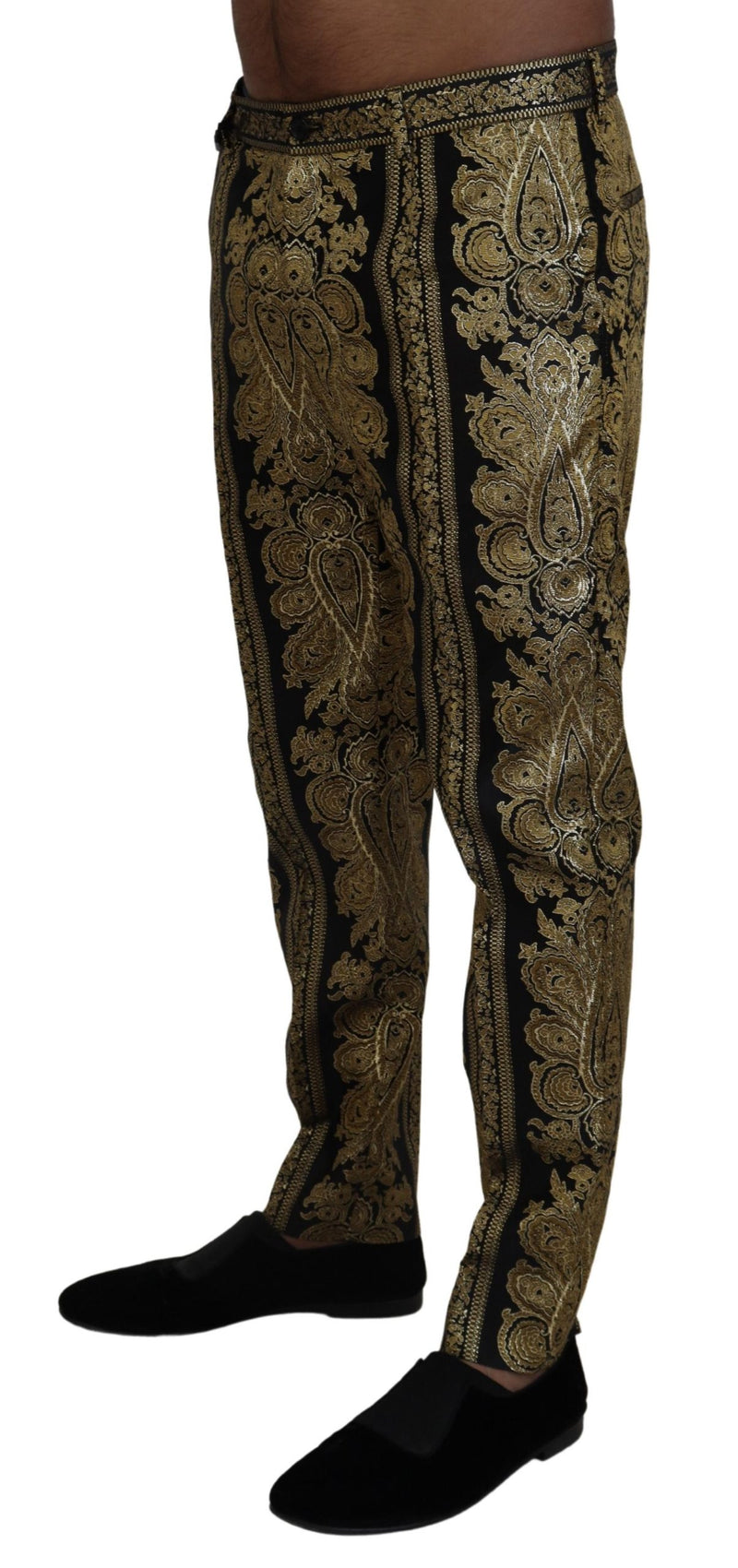 Dolce & Gabbana Elegant Jacquard Trousers in Gold Black