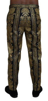 Dolce & Gabbana Elegant Jacquard Trousers in Gold Black