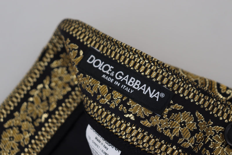 Dolce & Gabbana Elegant Jacquard Trousers in Gold Black