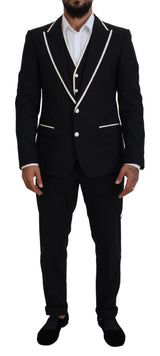 Dolce & Gabbana Elegant Black and White Slim Fit Three Piece Suit