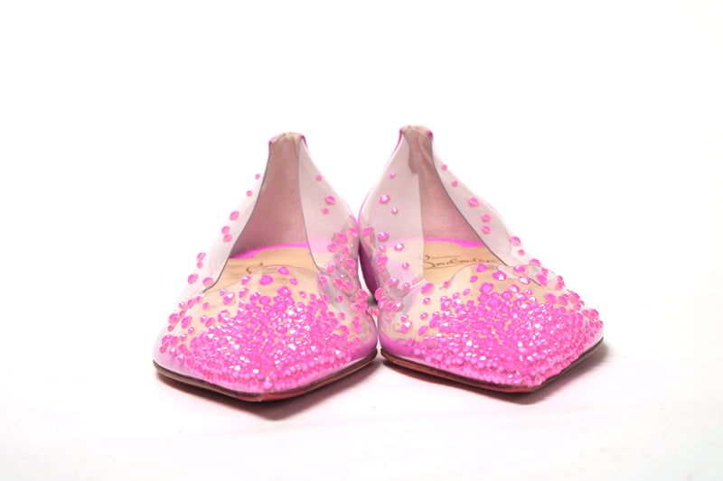 Christian Louboutin Hot Pink Suede Crystals Flat Point Toe Shoe