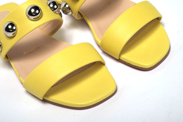 Christian Louboutin Bright Yellow Silver Wide Strap Studded Flat