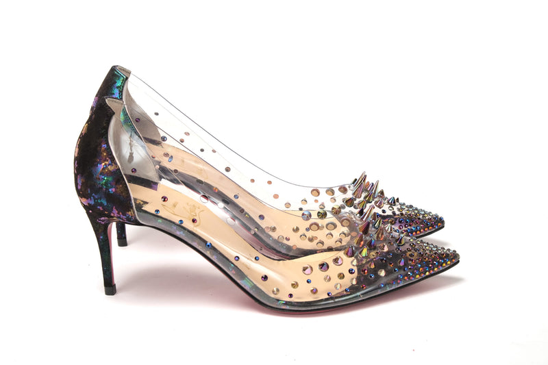 Christian Louboutin Black Pearlescent Heel Pvc Spikes Sandal