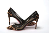 Christian Louboutin Brown Silver Leopard  Nappa And Mesh Studded High Heels Pumps