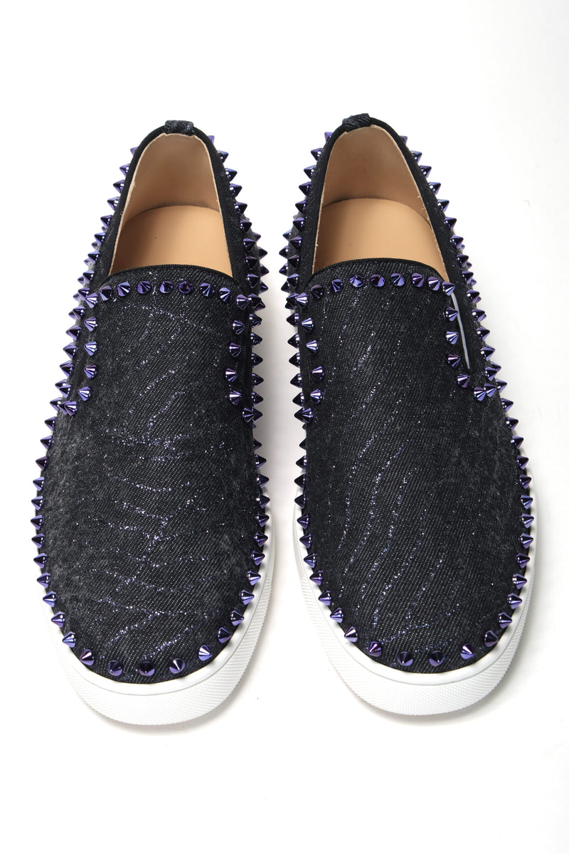 Christian Louboutin Navy/Electro Met Pik Boat Flat Shoes