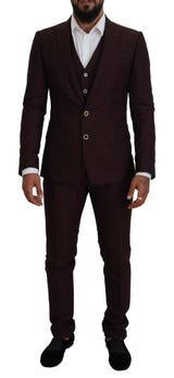 Dolce & Gabbana Maroon Wool Silk 3-Piece Martini Suit