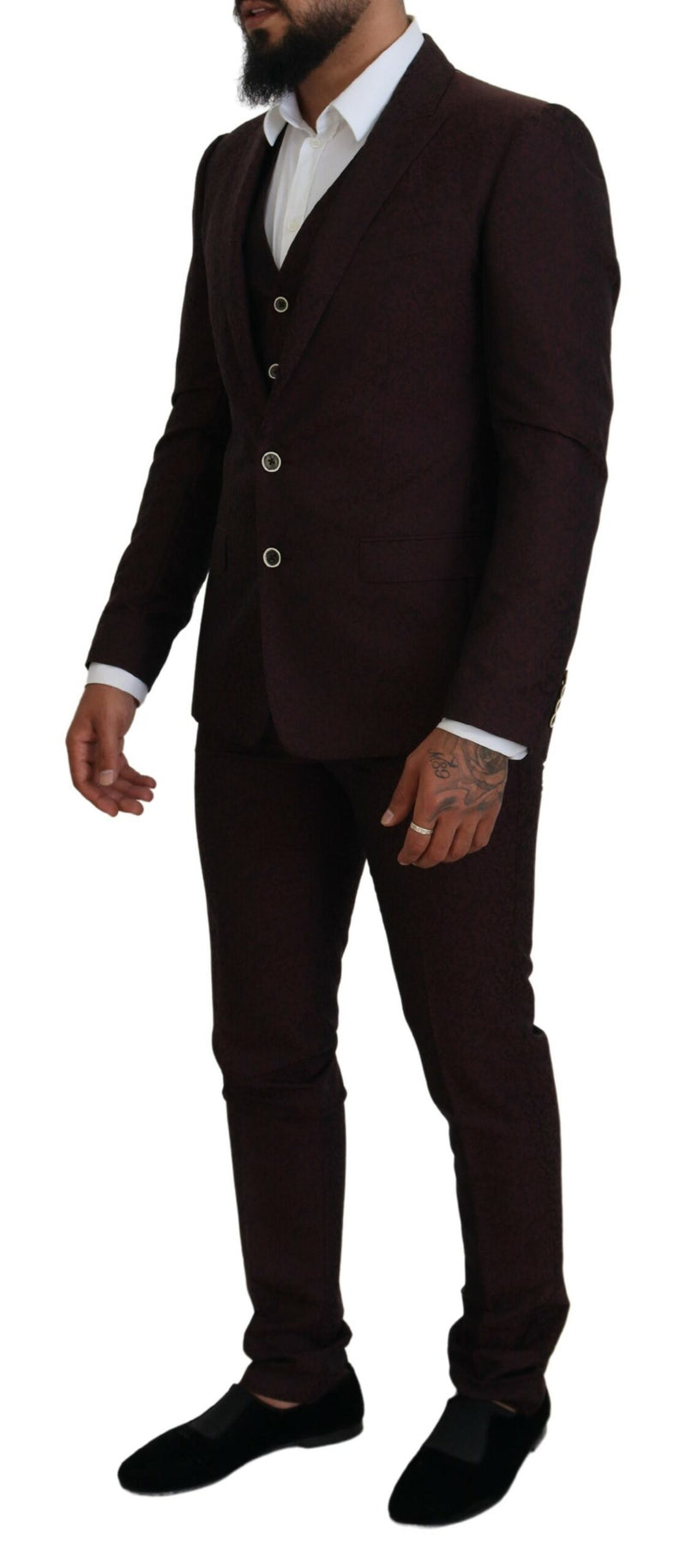 Dolce & Gabbana Maroon Wool Silk 3-Piece Martini Suit