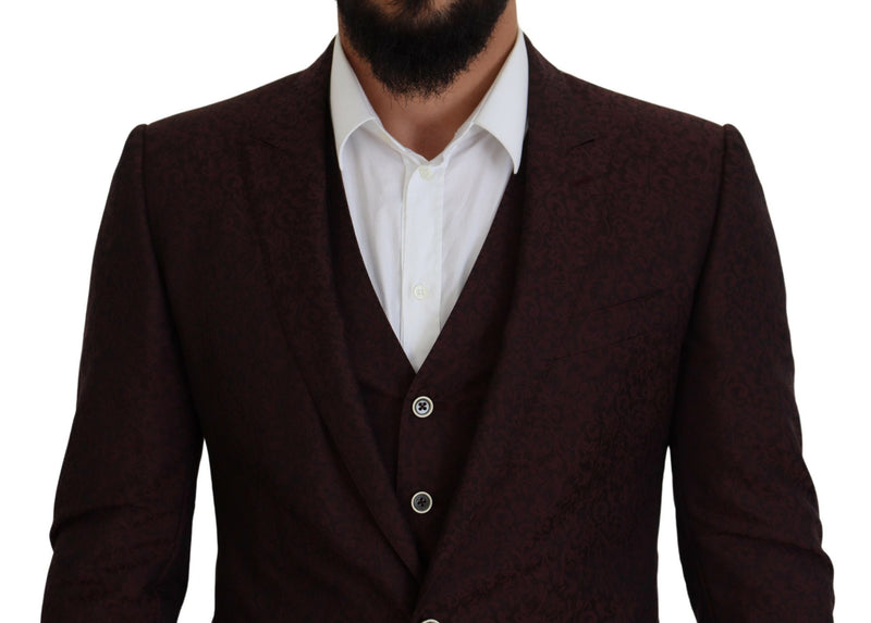 Dolce & Gabbana Maroon Wool Silk 3-Piece Martini Suit