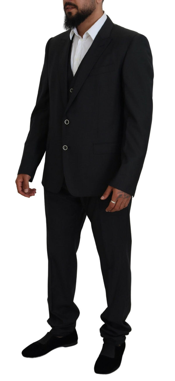 Dolce & Gabbana Elegant Black Wool Silk 3-Piece Martini Suit