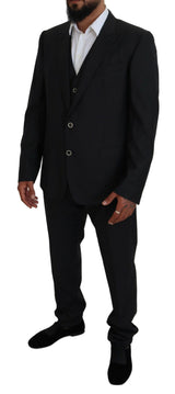 Dolce & Gabbana Elegant Black Wool Silk 3-Piece Martini Suit