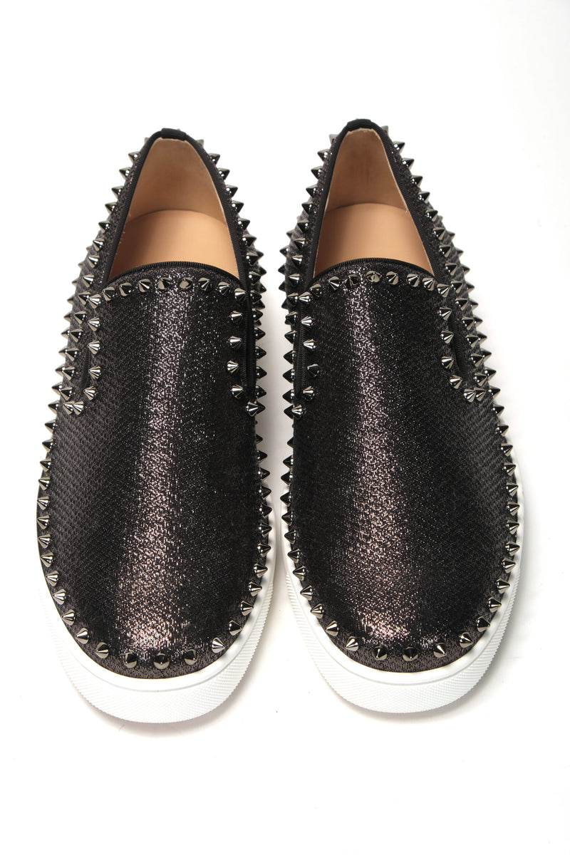 Christian Louboutin Black/Dk Gun Pik Boat Flat Lurex Shoes