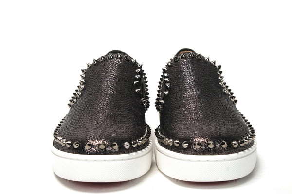 Christian Louboutin Black/Dk Gun Pik Boat Flat Lurex Shoes