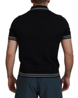 Dolce & Gabbana Elegant Black Silk Polo T-Shirt with White Detailing