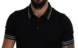 Dolce & Gabbana Elegant Black Silk Polo T-Shirt with White Detailing