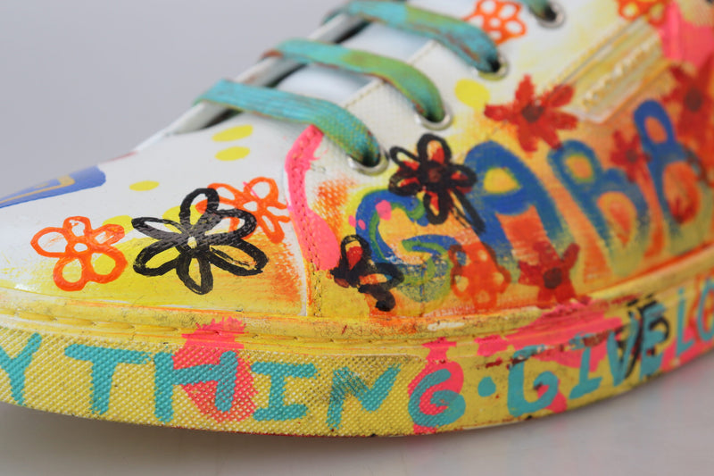 Dolce & Gabbana Multicolor Handpainted Low Top Leather Sneakers