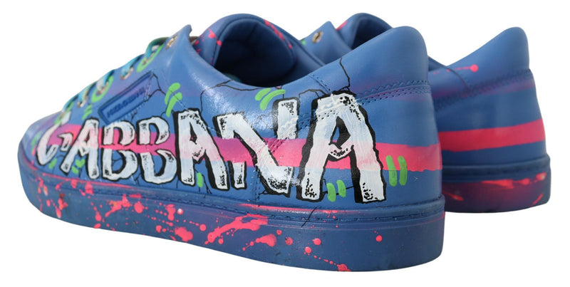 Dolce & Gabbana Handpainted Blue Leather Low Top Sneakers