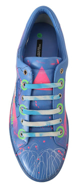 Dolce & Gabbana Handpainted Blue Leather Low Top Sneakers