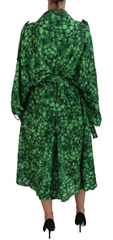 Dolce & Gabbana Silk Green Leaves Print Trench Jacket