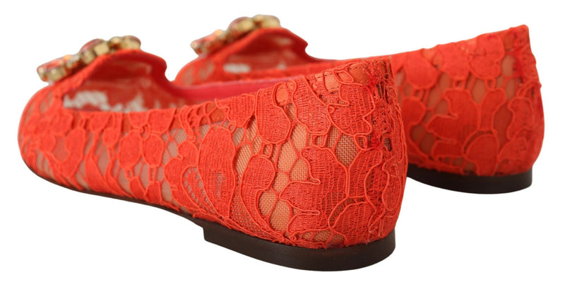 Dolce & Gabbana Elegant Lace Vally Flats in Coral Red