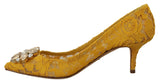 Dolce & Gabbana Yellow Lace Heels with Crystal Embellishment