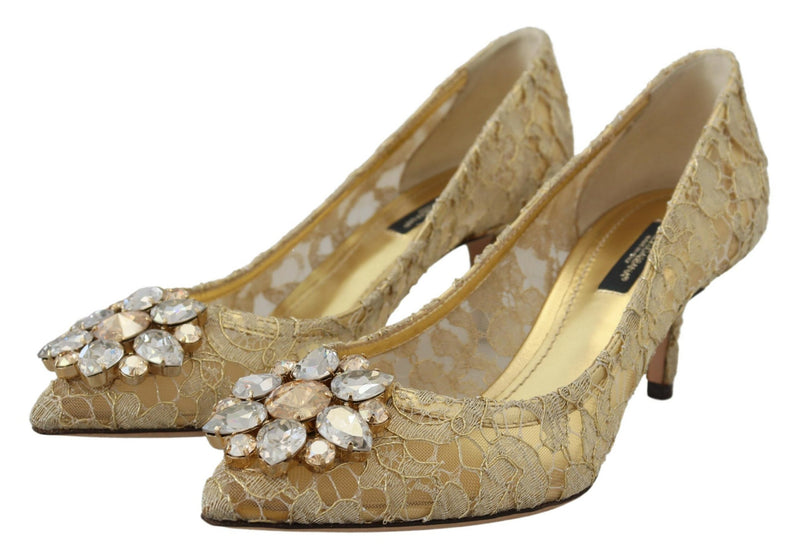 Dolce & Gabbana Radiant Gold Lace Crystals Heels