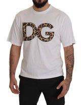 Dolce & Gabbana Elegant White Cotton Tee with Leopard Logo