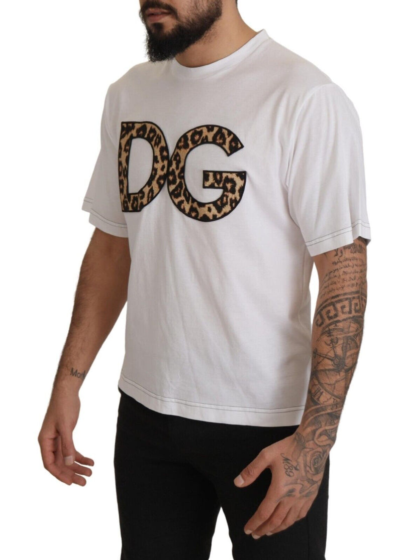 Dolce & Gabbana Elegant White Cotton Tee with Leopard Logo