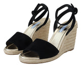 Prada Chic Ankle Strap Suede Wedge Sandals