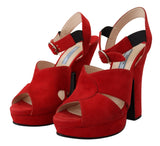 Prada Radiant Red Suede Ankle Strap Sandals