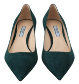 Prada Elegant Green Suede Heels Pumps