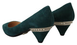 Prada Elegant Green Suede Heels Pumps