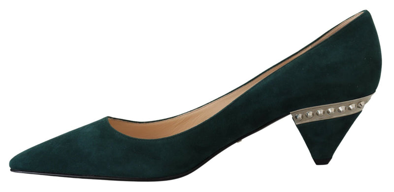 Prada Elegant Green Suede Heels Pumps