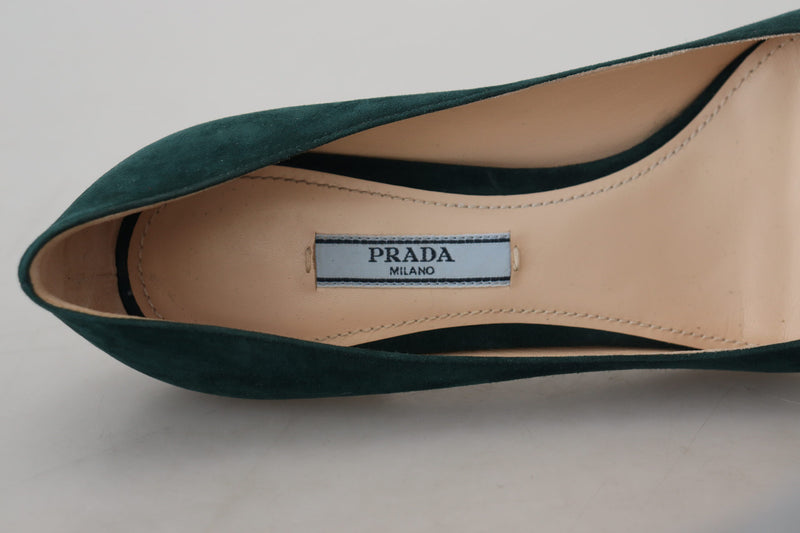 Prada Elegant Green Suede Heels Pumps