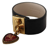 Dolce & Gabbana Elegant Black Leather Gold Detail Bracelet