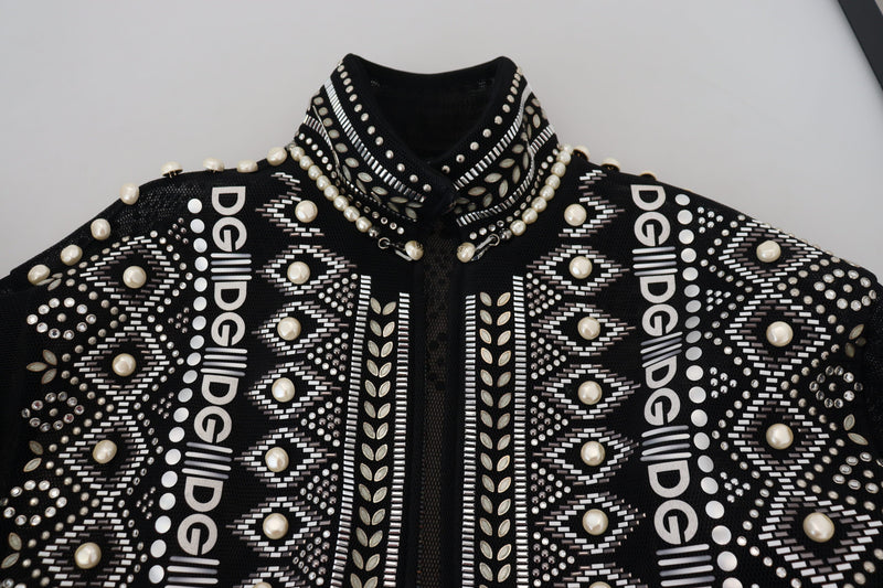 Dolce & Gabbana Elegant Patterned Bomber Jacket with Pearl Details