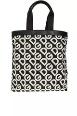 Dolce & Gabbana Black Patterned Leather-Trim Shopper Bag