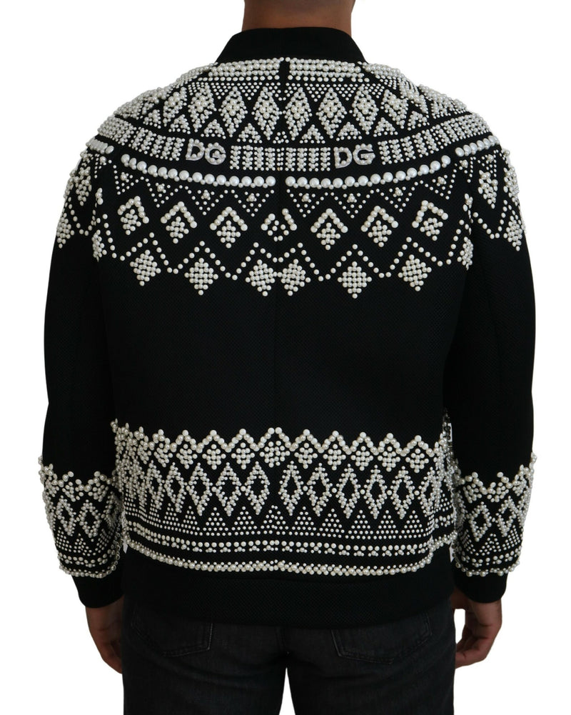 Dolce & Gabbana Embellished Black Cotton Zip Sweater