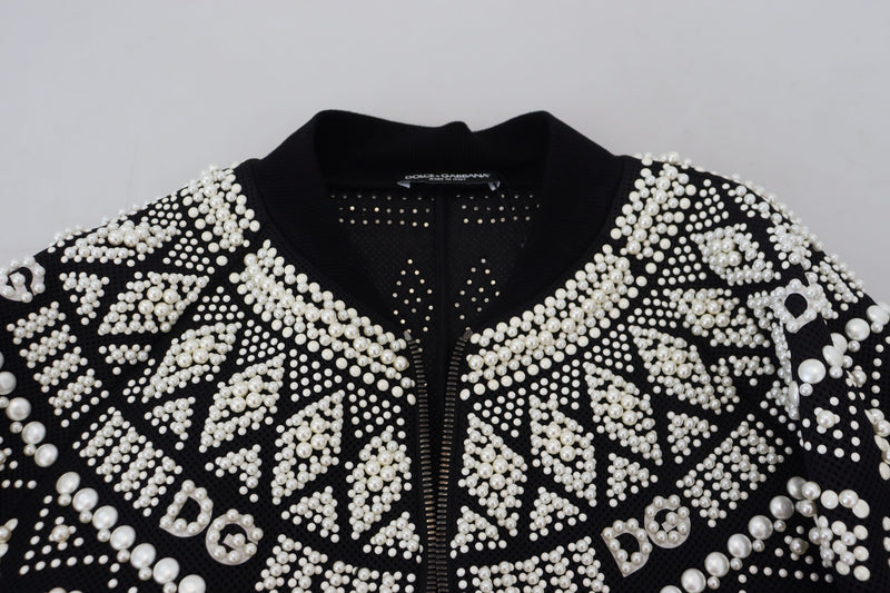 Dolce & Gabbana Embellished Black Cotton Zip Sweater