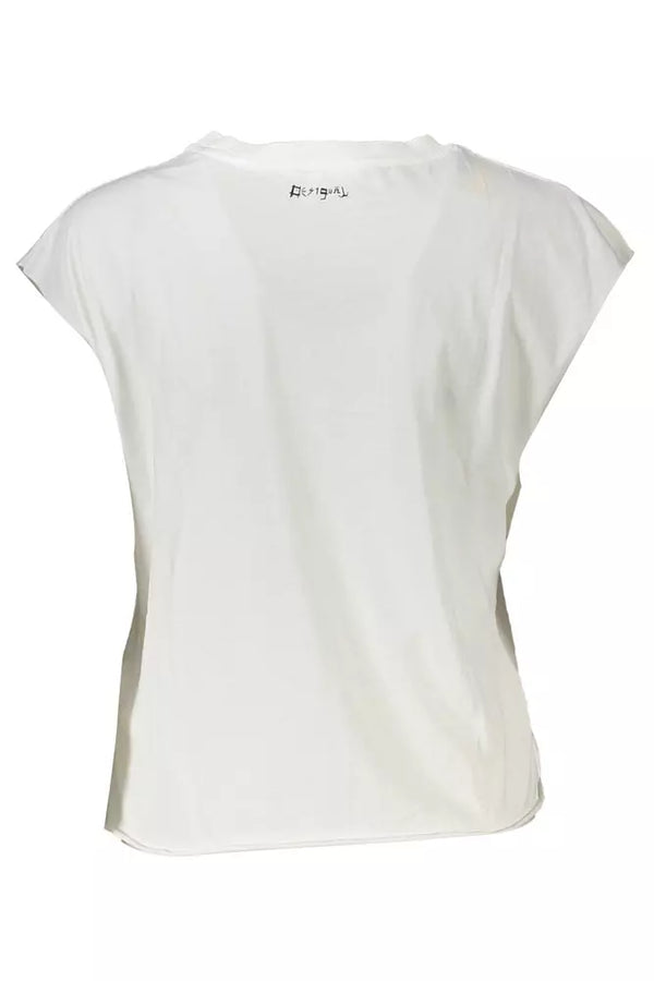 Desigual Chic Sleeveless White Tee with Print & Contrast Details